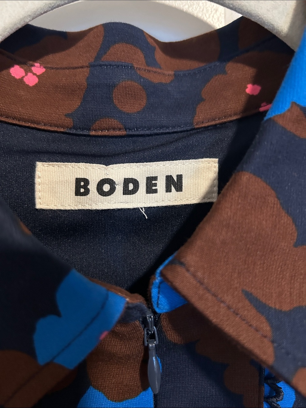 EUC Boden Pip Zip-Up Blue and Brown Floral-Print Ponte Midi Dress - Picture 6 of 11